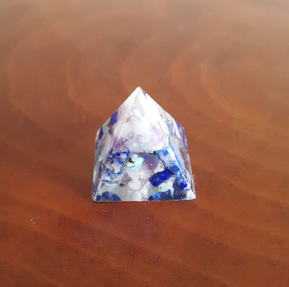 Multi gemstone turquoise lapis amethyst orgonite orgone pyramid new resin